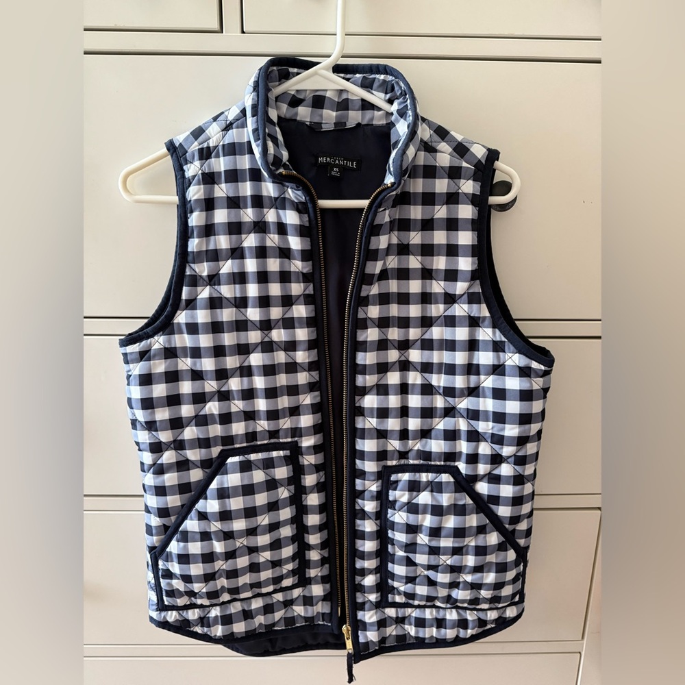J. Crew Navy and White Plaid Vest